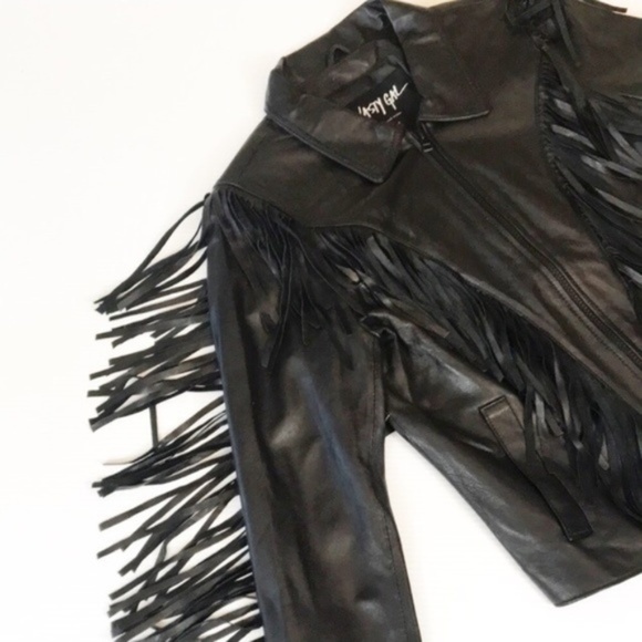 Nasty Gal Jackets & Blazers - NWT Nasty Gal Black Leather Fringe Jacket Large